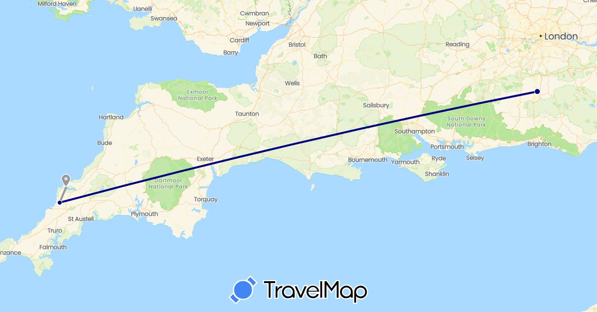 TravelMap itinerary: driving, plane in United Kingdom (Europe)